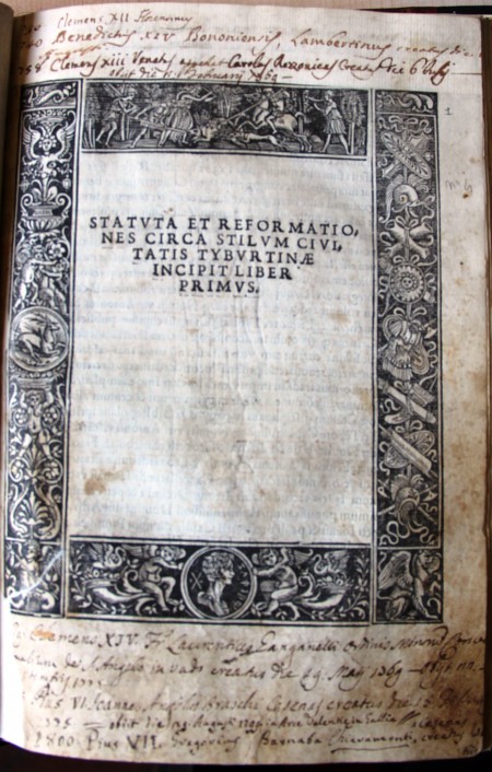 Il frontespizio di Statuta et reformationes circa stilum civitatis Tyburtinae, del 1522
