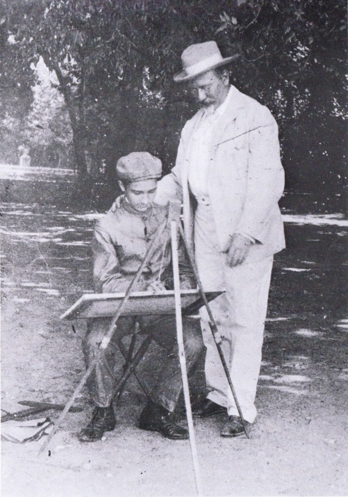Ettore Roesler Franz (1845-1907) e il suo giovane allievo Adolfo Scalpelli (1888-1917) a Villa d'Este, 1902.
